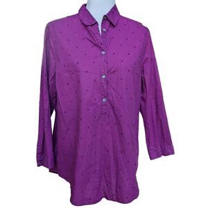 LANDS' END Purple Textured Polka Dot 1/2 Button Down Pullover Blouse Size 12